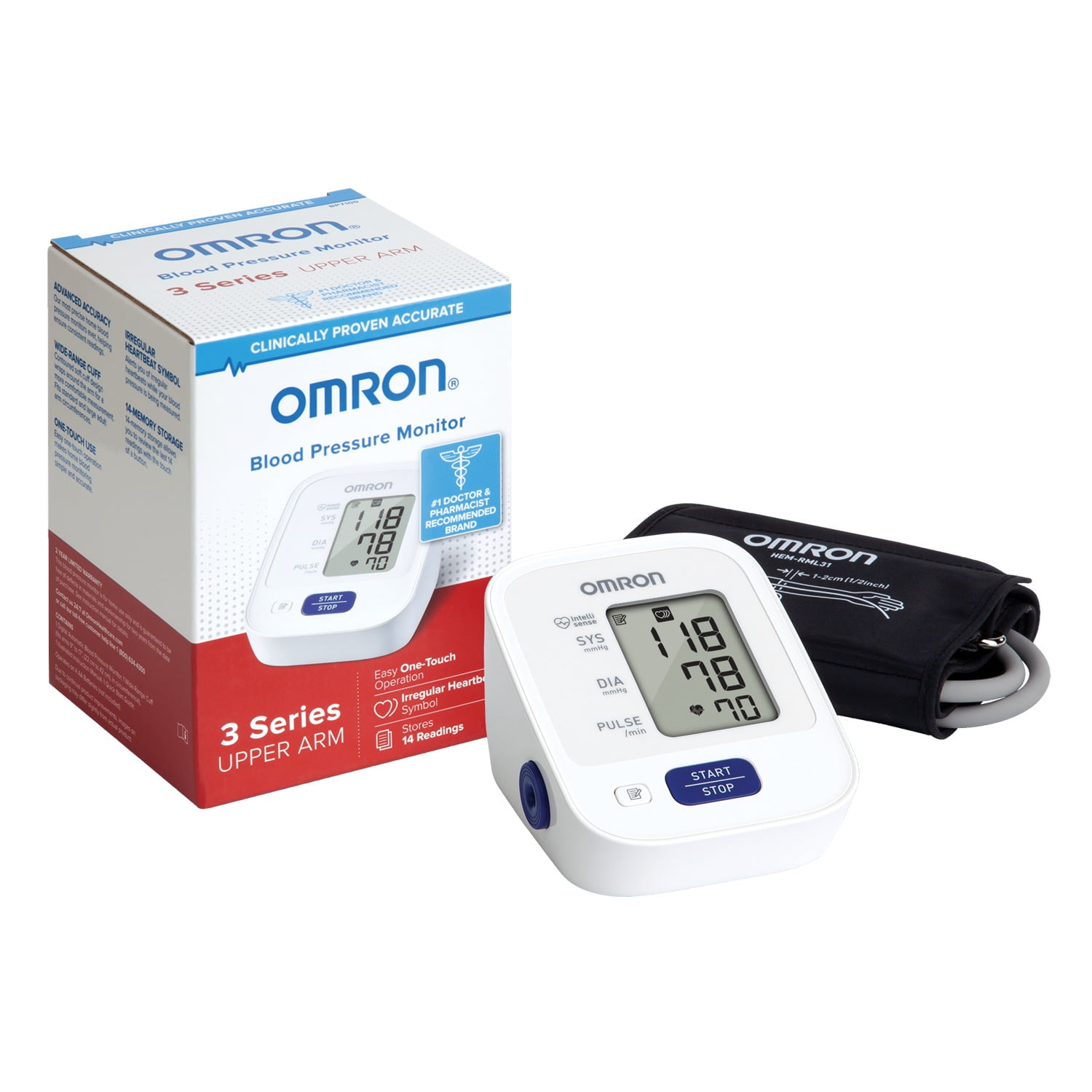 OMRON 3 Series Blood Pressure Monitor (BP7100), Upper Arm Cuff, Digital Blood Pressure Machine, Stores Up To 14 Readings - Walmart.com