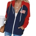 thumbnail image 2 of Craaazy Hoodies For Women Zip Up Tops American Flag Graphic Hoodie Color Block Shirt With Pockets Gifts For Women, 2 of 5