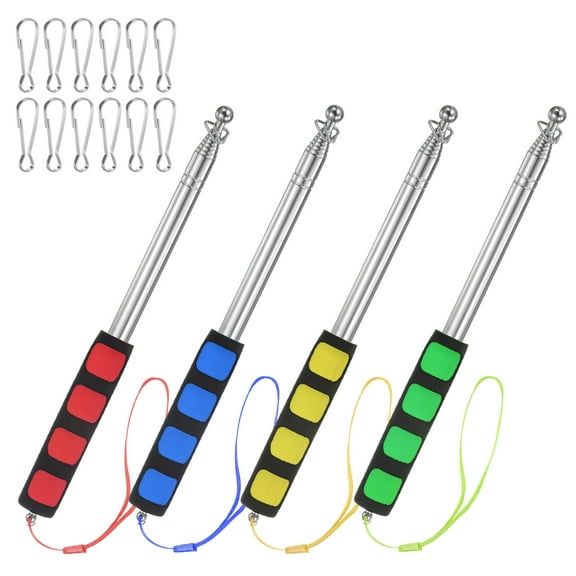 Uxcell 4-Pack 6.56Ft/2M Telescopic Flag Pole with Clips Red/Blue/Yellow/Green