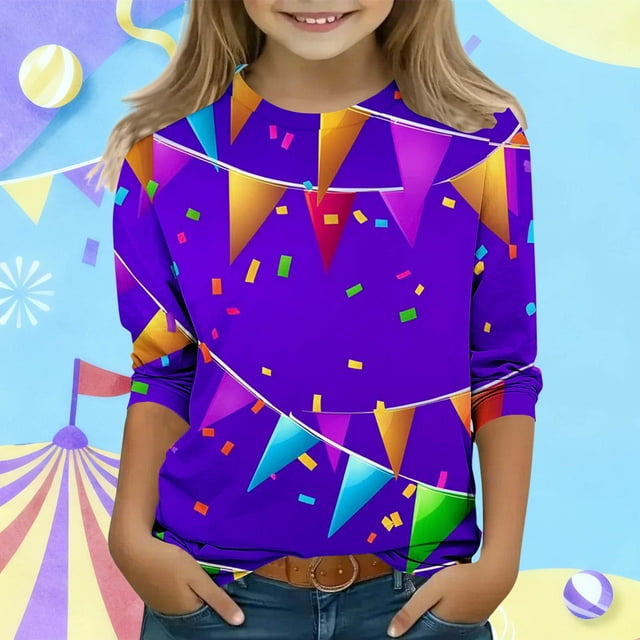 Blusas y camisas de manga larga con cuello redondo para niños Estampado de carnaval Camisa y top de manga 3/4 / cuello redondo tres cuartos para niños Top de poliéster para niños