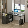 thumbnail image 3 of OXYLIFE Home Office Desk, 55 Inch Wood and Metal Study Corner Desk, Writing Workstation with Shelves and File Cabinet, Dark Gray, 3 of 8