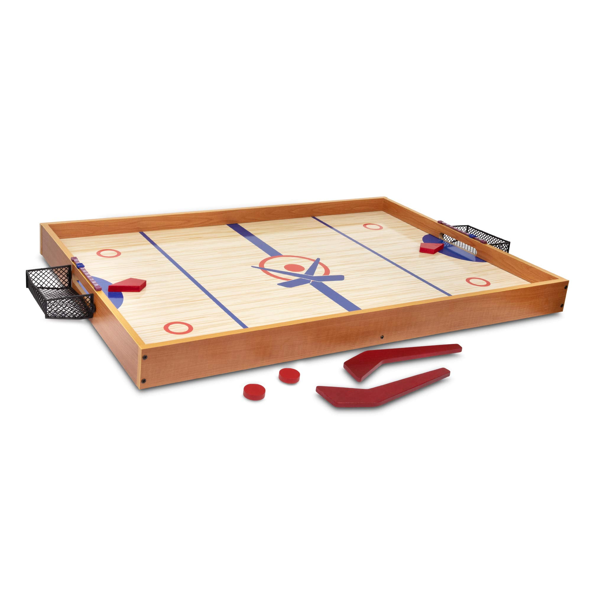 Point Games Tabletop Slap Shot Hockey Game, Super Durable Large Wooden Hockey Board with 2 Hockey Sticks and Pucks, Great Family Game for Ages 4+ 
