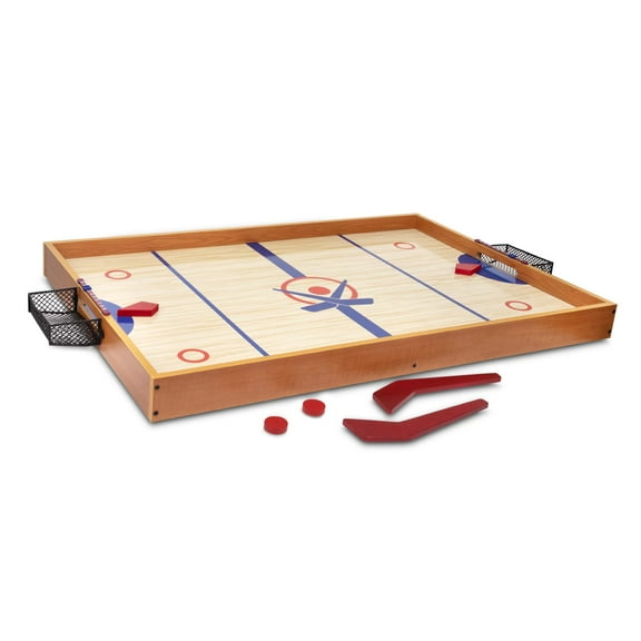 Point Games Tabletop Slap Shot Hockey Game, Super Durable Large Wooden Hockey Board with 2 Hockey Sticks and Pucks, Great Family Game for Ages 4 