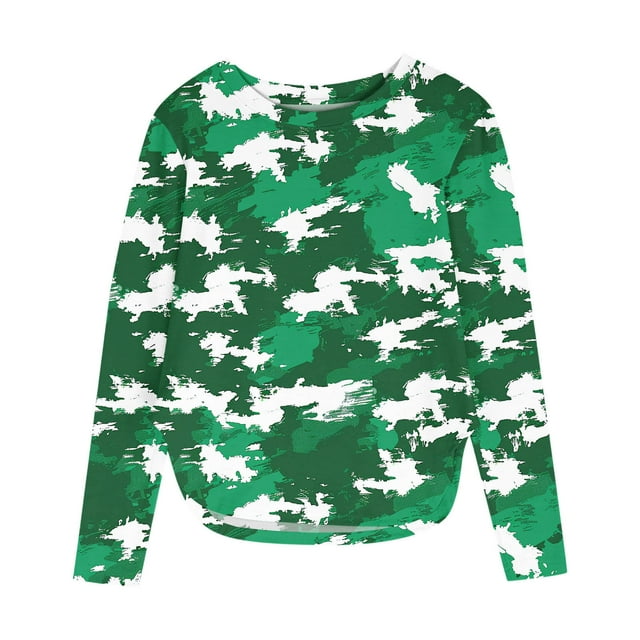 T-shirts Camouflage Vert Lime Garçon Fille Enfants Fille Garçon Camouflage avec Fente T-Shirts Graphiques Tunique Ajustée Hauts Tee pour Enfant Manches Longues Col Rond Sortie Automne Été Tee Shirt 2025 Vêtements Mode 5 Ans