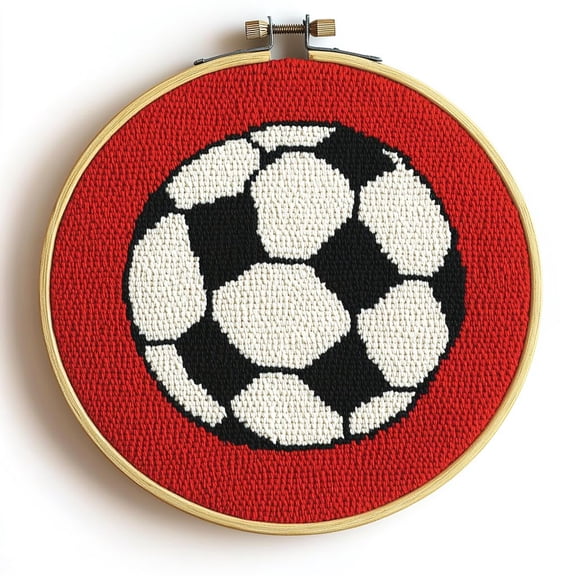 DIY Punch Needle Kits Soccer Ball Easy for Beginners Punch Needle Embroidery Set with Hoop Stamped Pattern for Craft lovers and Home Decor