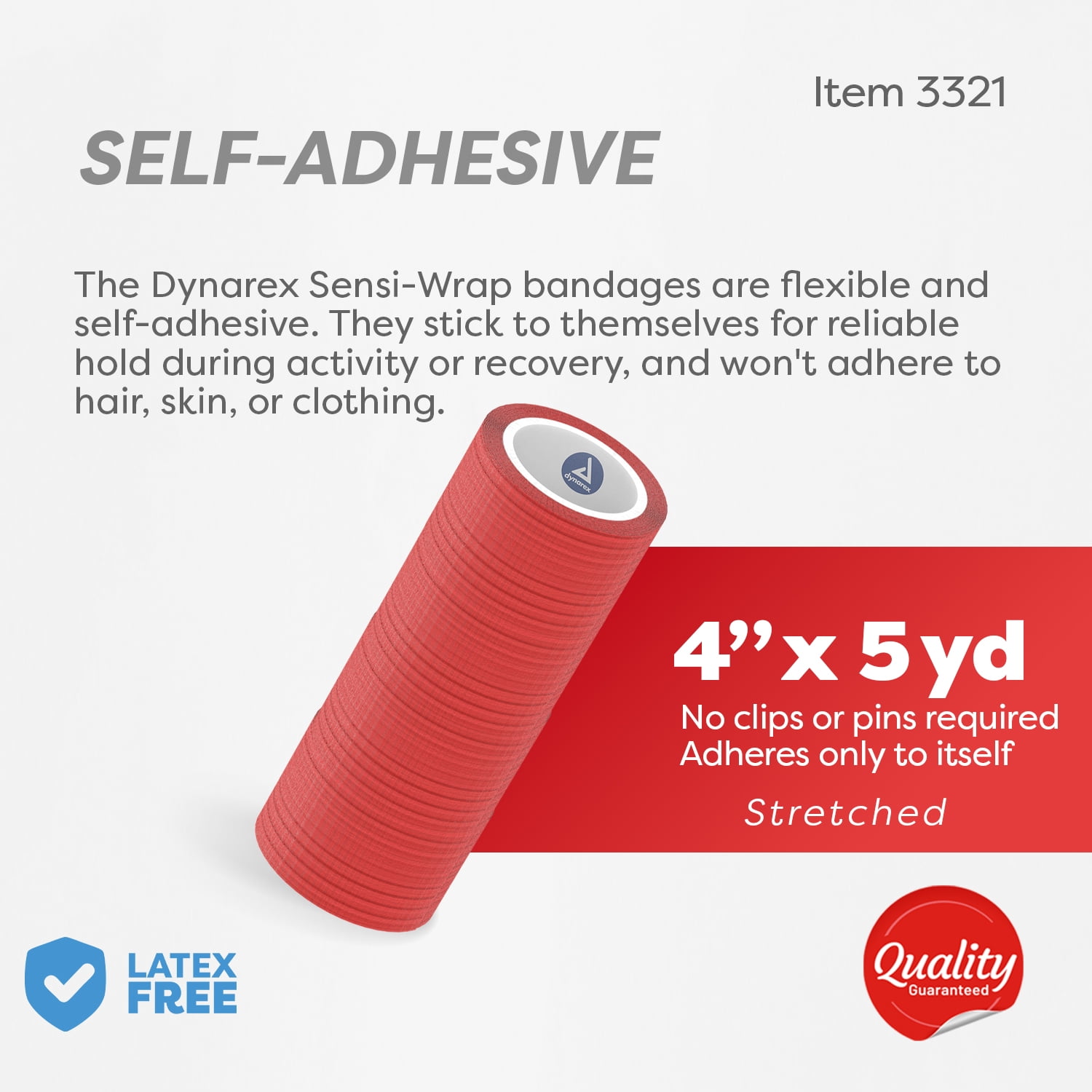 Dynarex Sensi-Wrap Self-Adhesive Bandages, 18-Pack, 4" x 5 yards, Red, Latex-Free, Colored Elastic Cohesive Athletic Tape, Tattoo Grip & Vet Wrap