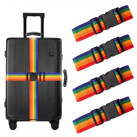 Adjustable Travel Luggage Strap,Rainbow Luggage Straps with Quick Release Buckle, 4-Pack, 2 Inches X 6 Feet, for Travel