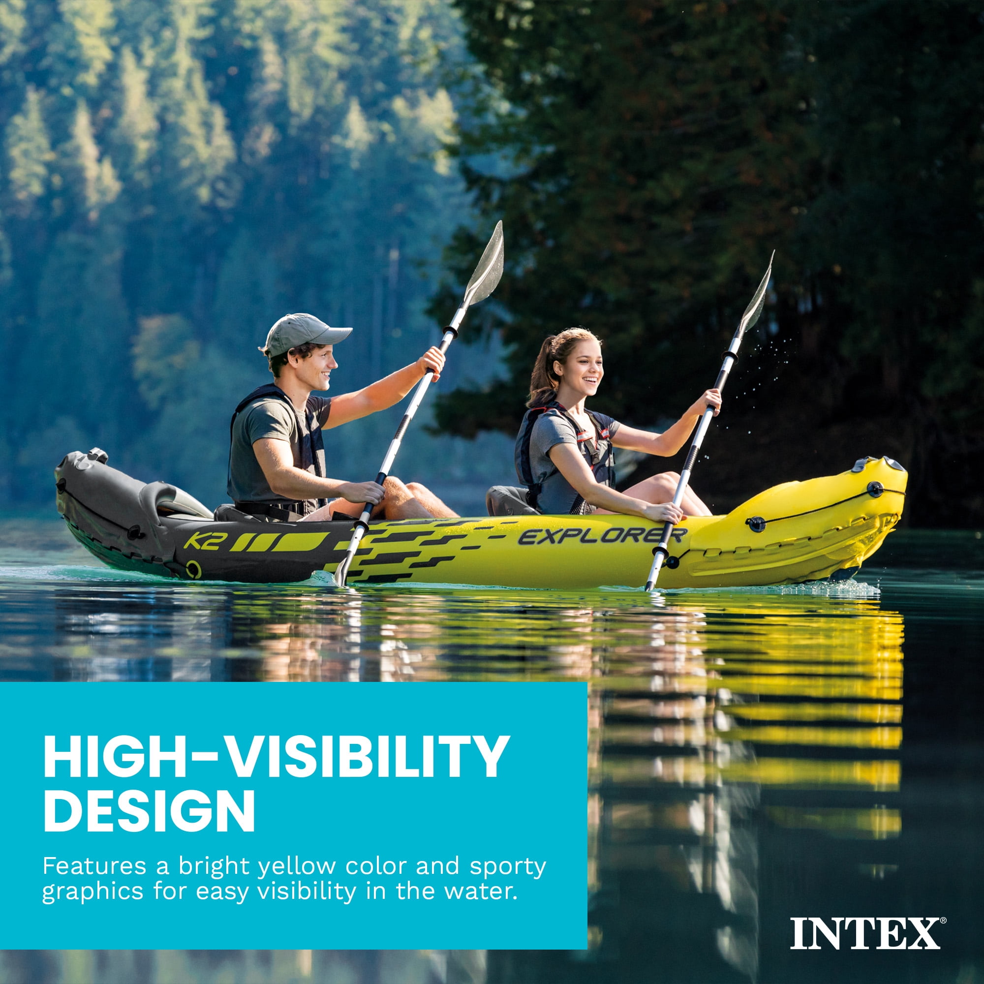 Open Box INTEX Explorer K2 2-Person Inflatable Kayak w/ Aluminum Oars & Pump