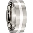 thumbnail image 4 of Titanium/Silver Two-Tone Titanium Polished With Sterling Silver Inlay 8mm Flat Band (Size 7) Made In China tb209-7, 4 of 5