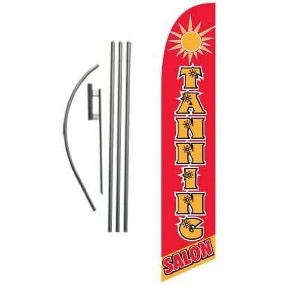 Tanning Salon Advertising Feather Banner Swooper Flag Sign with Flag Pole Kit and Ground Stake