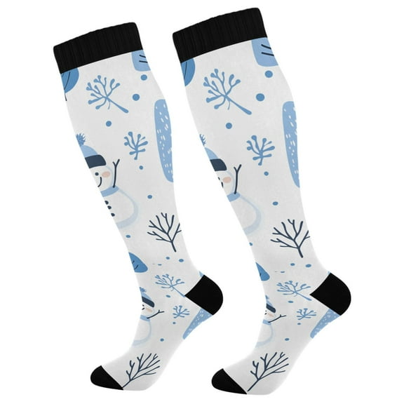 FORMRS Womens Knee High Socks Casual Long Thick Travel Daily Wear, 1 Pair, Simple Cartoon Snowmen