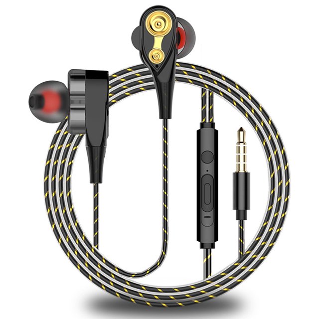 Twowood auricular Bobina de doble movimiento de 3,5 mm con cable de oreja auriculares auriculares pesados, auriculares estéreo con micrófono