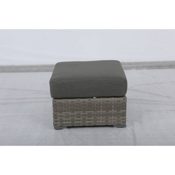 Bali Silver/Gray Two-Tone Wicker Ottoman in Charcoal Gray Cushion