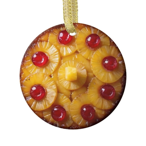 Maraschino Cherry Pineapple Upside Down Cake Cute Food Lovers Foodie Novelty Holiday Christmas Ornament Xmas Tree Gift (Flat Design Printed on Ceramic, Not 3D)