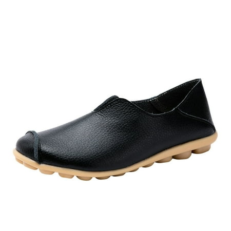 

Sngxgn Women s Wide Loafers Moccasin Casual Slip On Flat Shoes Comfortable Leather Driving Loafers Lightweight Nurse Work Shoes(Black 8)