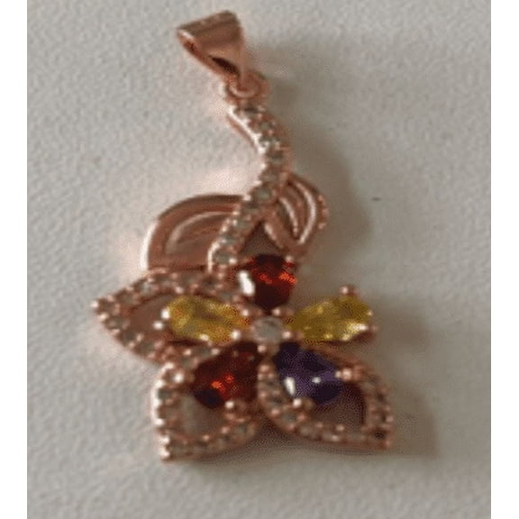 18k Rose Gold over Sterling Muli-Color Genuine Crystal Pendant Necklace