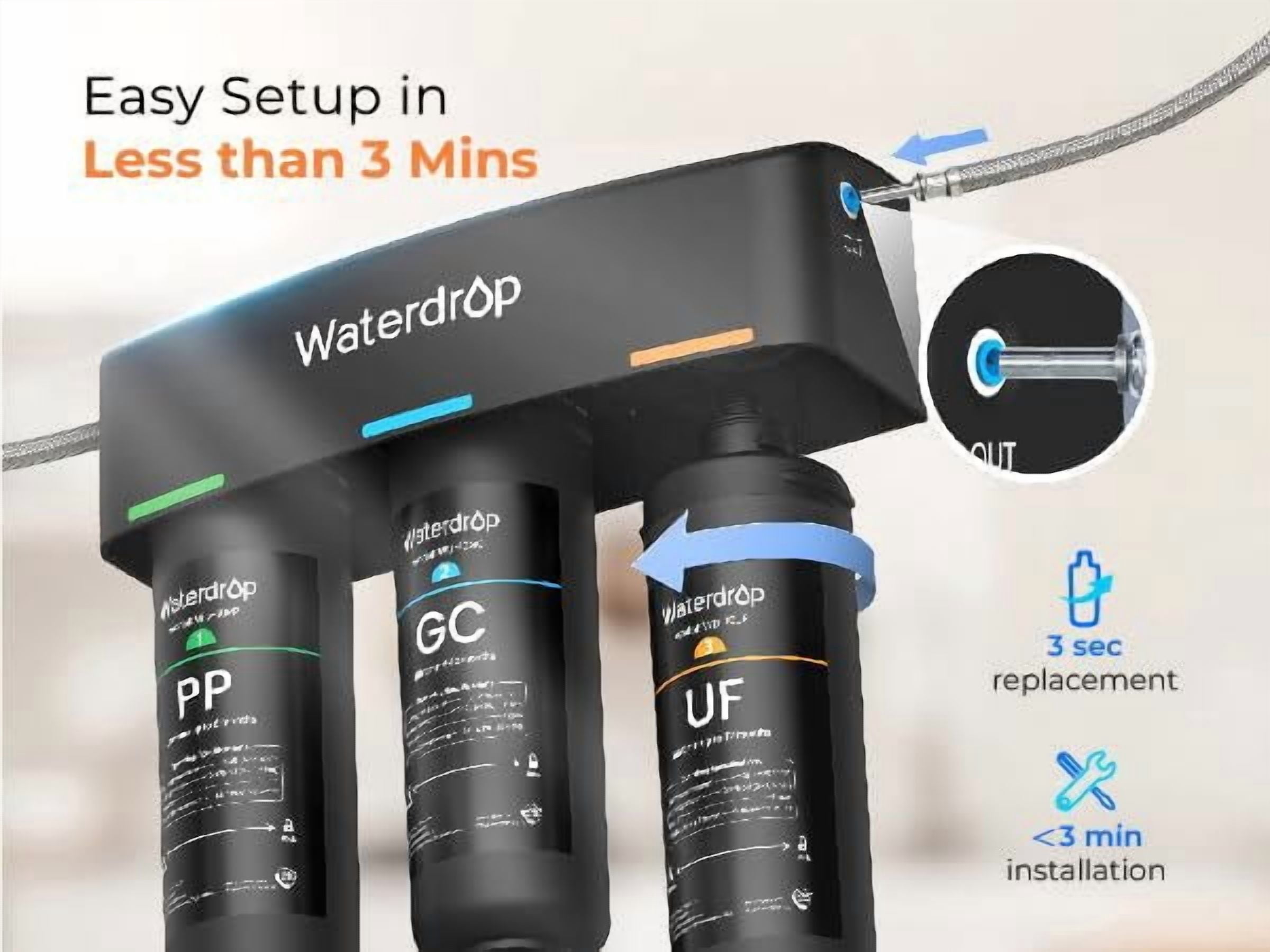 Waterdrop TSB-UF 0.01 μm Ultra Filtration Under Sink Water Filter System, 9 Layer Under Sink Water Filtration System