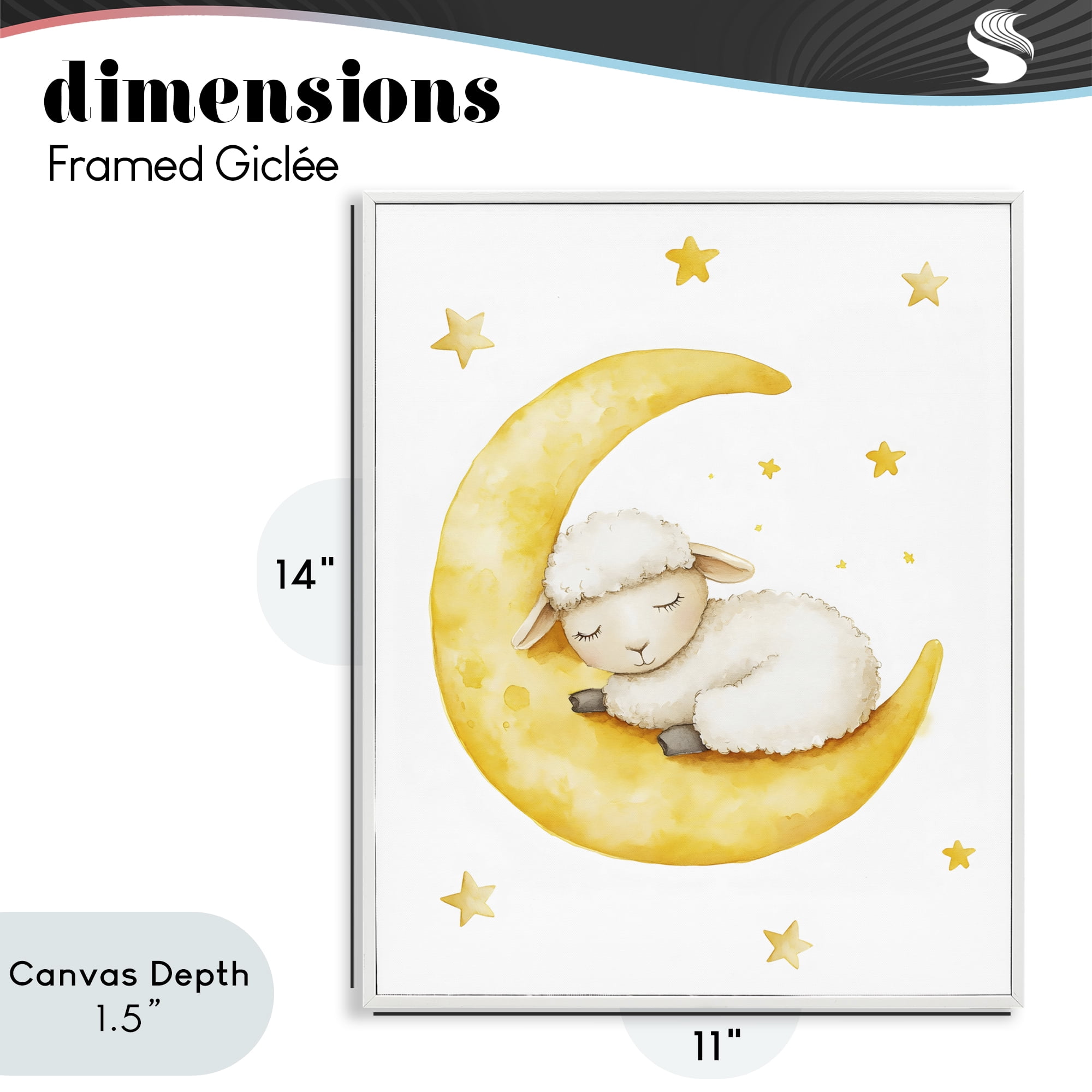Stupell Industries Sleeping Sheep on Yellow Moon White Framed Giclee Art, design by LSR Design Studio