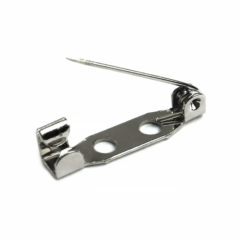 Pin back, silver-plated steel, 1-inch with locking bar. Sold per