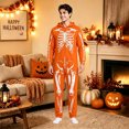 thumbnail image 5 of YUEHUA Men & Women Hooded Onesie, Unisex Front Zipper Halloween Loungewear, Smiling Pumpkin Face Graphic Fluffy One Piece Night Suit with Pockets, 5 of 8