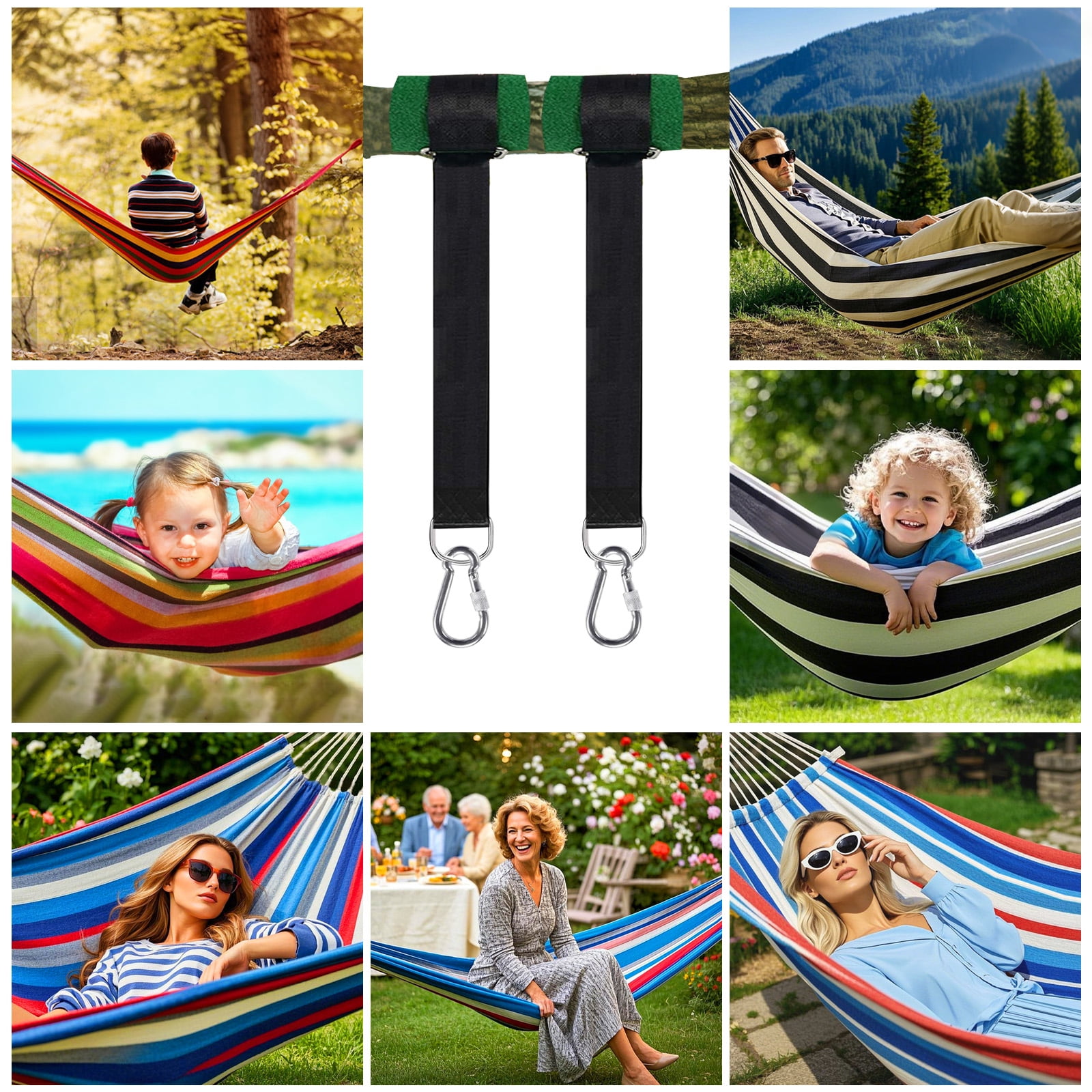 Double Hammock with Tree Swing Straps Holds 440lbs Capacity Hammock for Camping Outside Garden Outdoor Indoor Patio Backyard, Black White