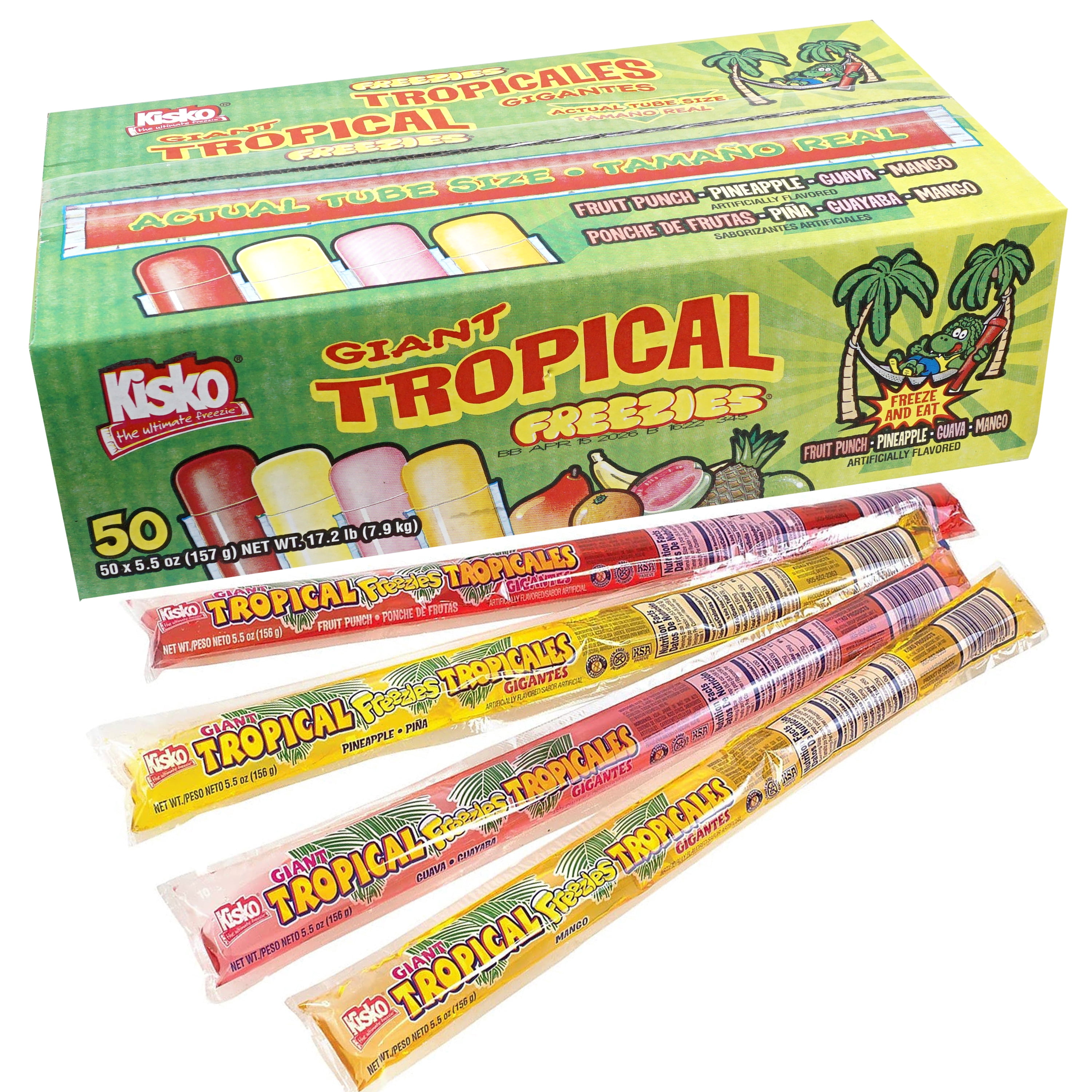 Kisko Giant Tropical Freezies, 50 Count Freeze Pops, 5.5oz Each Kisko Giant Tropical Freezies, 50 Count Freeze Pops, 5.5oz Each