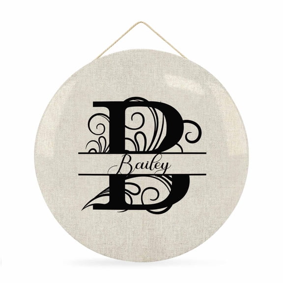Welcome Sign for Front Door, Letter B 12 Inch Round Metal Sign for Home Decoration, Monogram Words Decorative Wall Signs for Holiday Party Supplies Decor