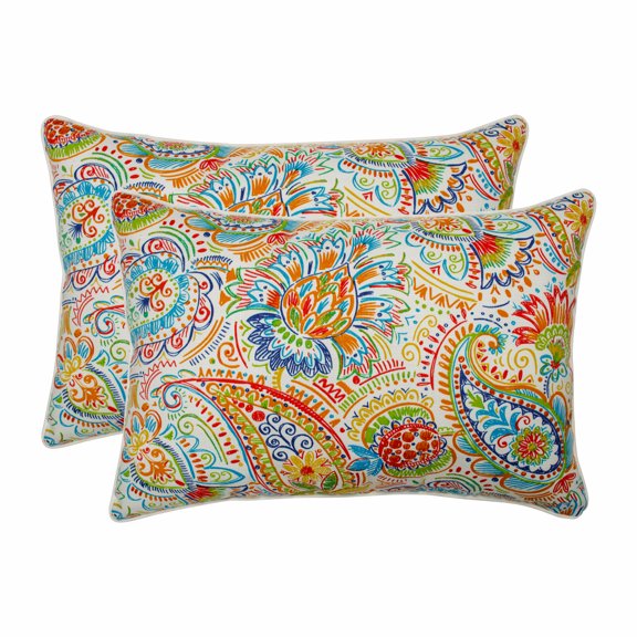 Pillow Perfect 24.5-inch by 16.5-inch Corded Rectangular Outdoor Throw Pillows (Set of 2) - Gilford Festival