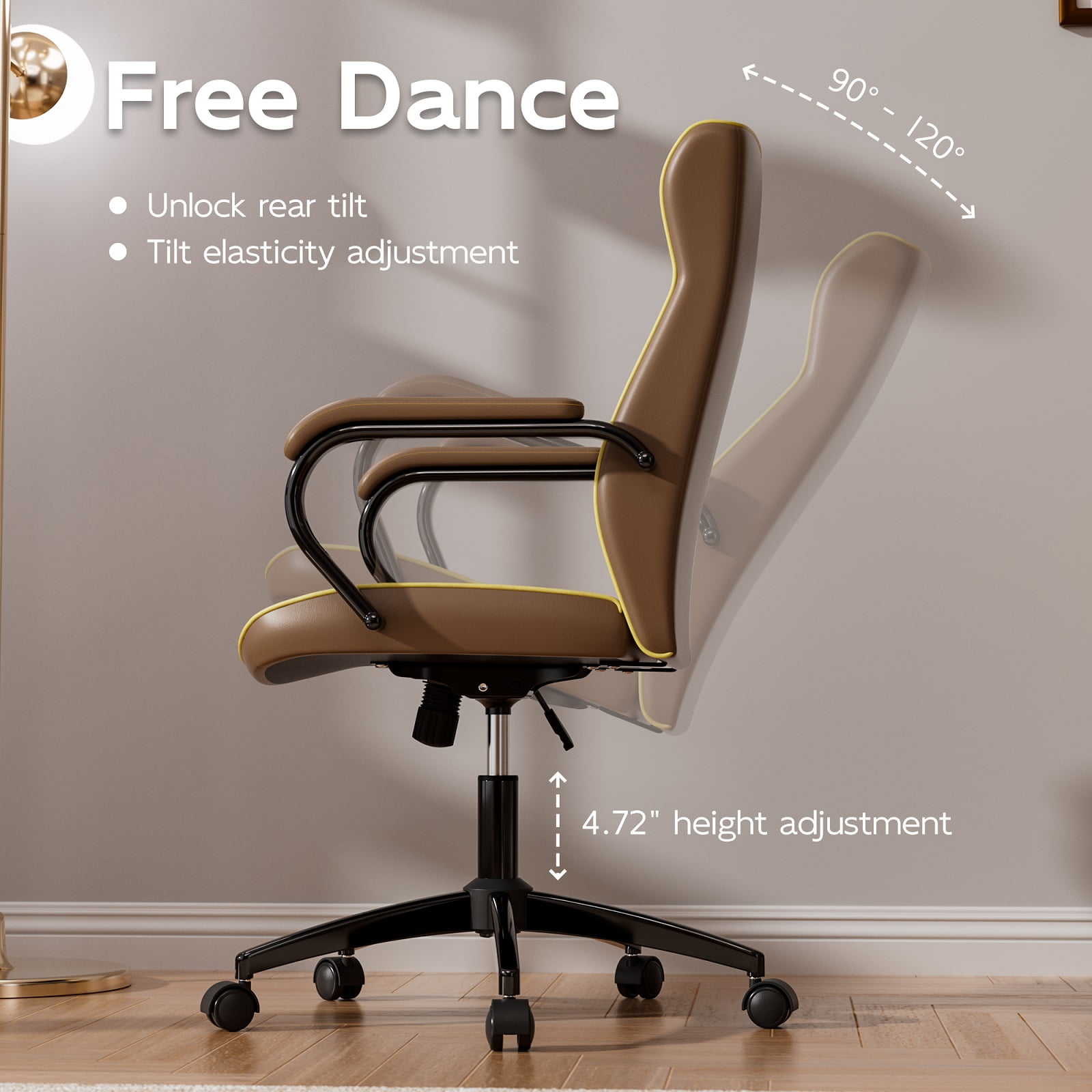 iooHug Ergonomic PU Leather Office Chair, Executive Desk Chair with Diamond Quilted, Swivel Computer Chair with Lumbar Support & Rocking Function for Home Office, Brown