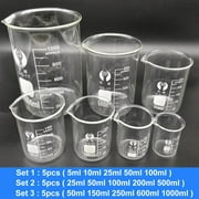 Taluosi 5Pcs Lab Chemical Experiment Equipment Clear Low Form Borosilicate Glass Beakers