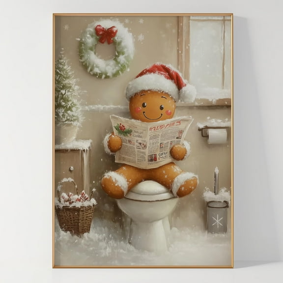 WestConfe Gingerbread on the Toilet, Funny Christmas Wall Art, Bathroom Wall Art, Toilet Wall Art, Trendy Christmas Wall Decor