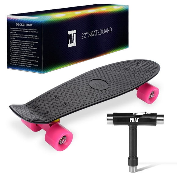 Plastic Cruiser Skateboard, 22 inch Mini Street Surfing Skate board with All-in-One Skate T-Tool