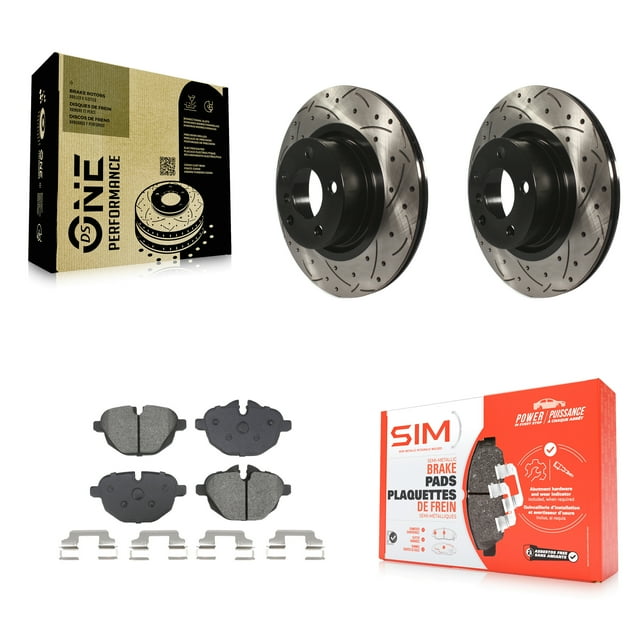 Transit Auto Rear Coated Drilled Slotted Disc Brake Rotors and Semi-Metallic Pads Kit for Car BMW X3 X4 KDS-101062