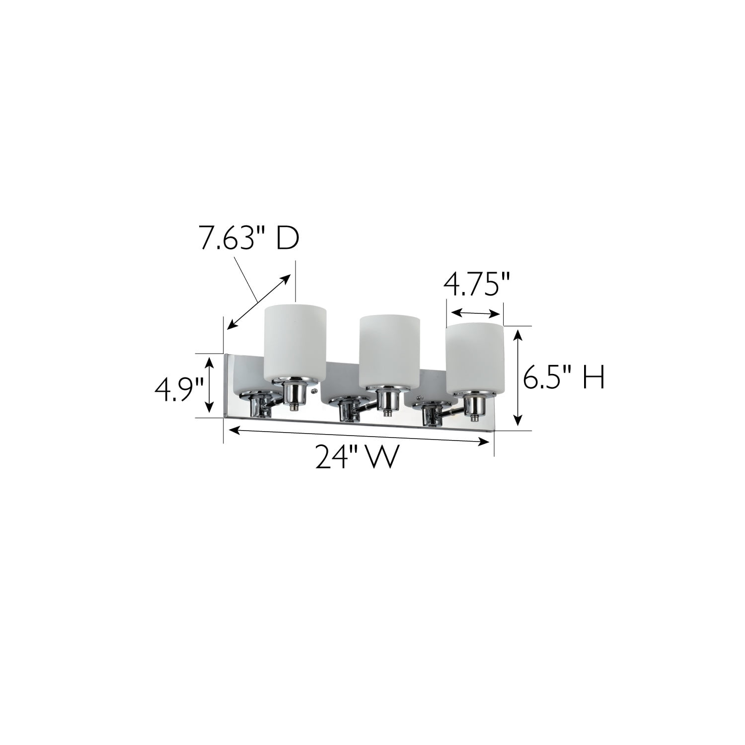 Dane 3-Light Vanity Light, Polished Chrome Finish, Frosted Glass Shades, Dimmable, Bathroom Wall Fixture – Design House, WM758747