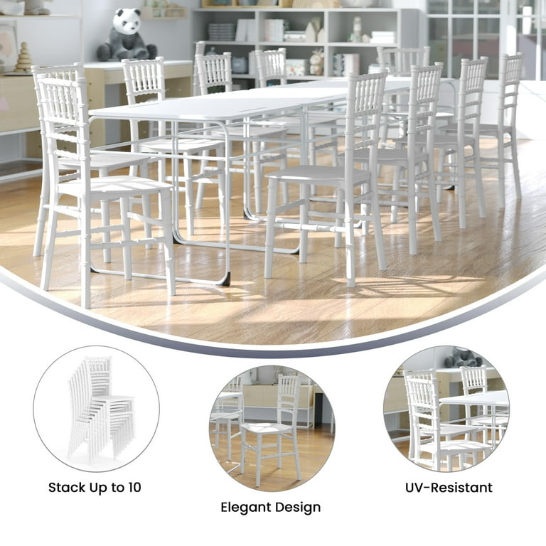 Flash Furniture Set of 10 Child White Chiavari Chairs, Durable