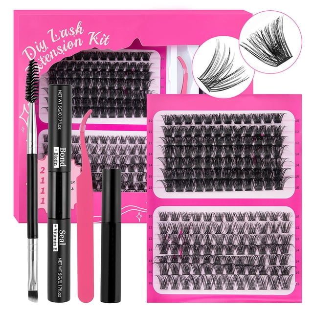 Kit Pestañas Individuales en Racimo Con Sellador Y Removedor Unión 10 A 16 Mm para Maquillaje