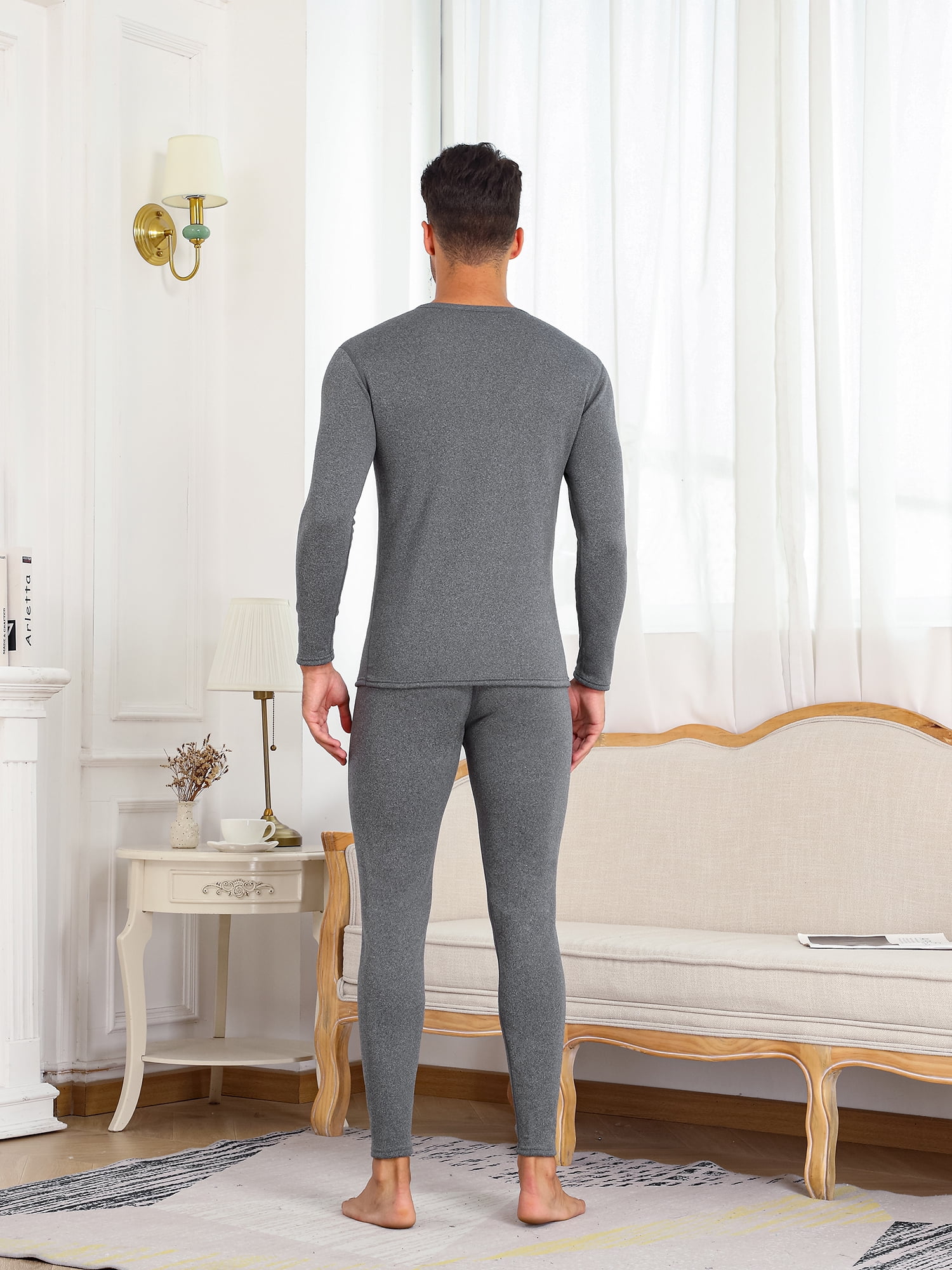 2 Sets Thermal Underwear for Men, Mens Inner layer fleece lined