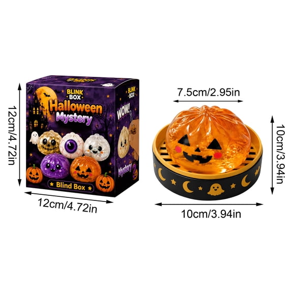1Pcs Halloween Mystery Glitter Dumpling Squishy Box, 4 Inch Ghost Pumpkin Squish Bun, Random Style Stress Toy