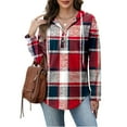 thumbnail image 3 of Womens Plaid Hoodie Pullover, Fashion Button-up V-Neck Long Sleeve Hooded Flannel Shirt with Drawstring, 3 of 5