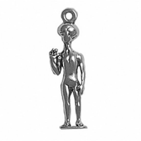 Sterling Silver 16" .8mm Box Chain 3D Standing Alien Pendant Necklace