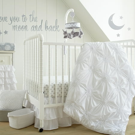 UPC: 0848336091404 | Levtex Baby – Willow Crib Bed Set – Baby Nursery Set – White – Soft Rosette Pintuck – 5 Piece Set Includes Quilt Fitted Sheet Diaper Stacker Wall Decal & Crib Skirt/Dust Ruffle