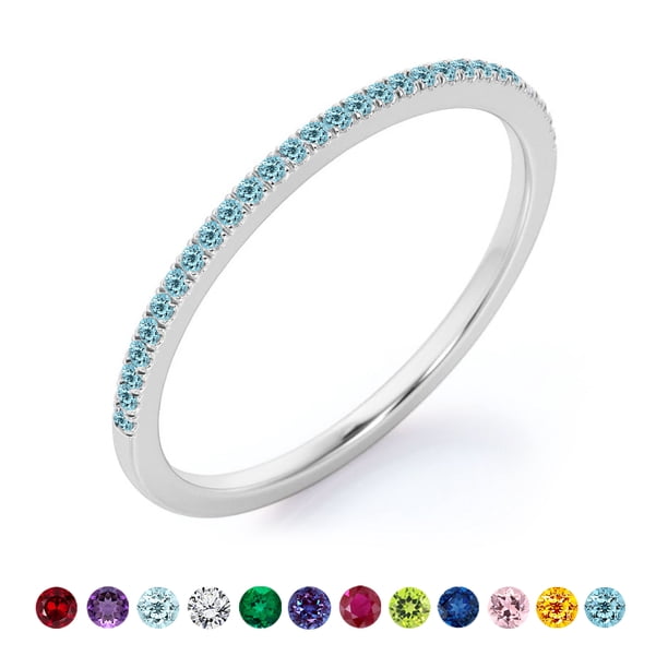 Anillo de bodas clásico JeenMata con detalles pavé de 0,25 quilates de corte redondo, piedra natal de diciembre, chapado en oro blanco