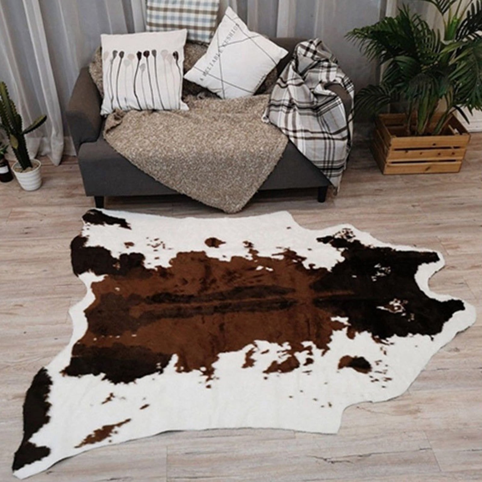 Cowhide Tiger Leopard Printed Area Rug Faux Cow Hide Non-Slip Leather Carpet Mat 