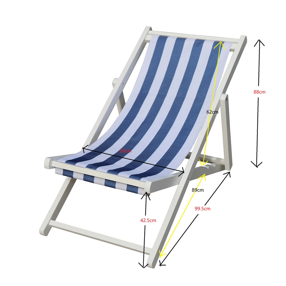 Beach Lounge Chair Wood Sling Chair Navy Style Back Adjustable Outdoor Chaise Lounge for Garden Patio Light Blue - image 3 of 7