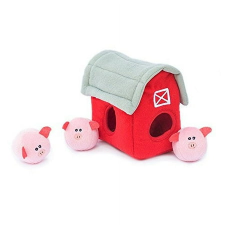UPC: 0818786018214 | ZippyPaws – Farm Pals Burrow  Interactive Squeaky Hide and Seek Plush Dog Toy – Bubble Babiez Pig Barn