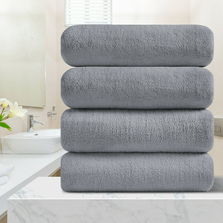 MAGGEA Bathroom Towel Set Dark Gray 4Pack-35x70,600GSM Ultra Soft Microfibers Large Plush Bath Sheet, Highly Absorbent Quick Dry Oversi