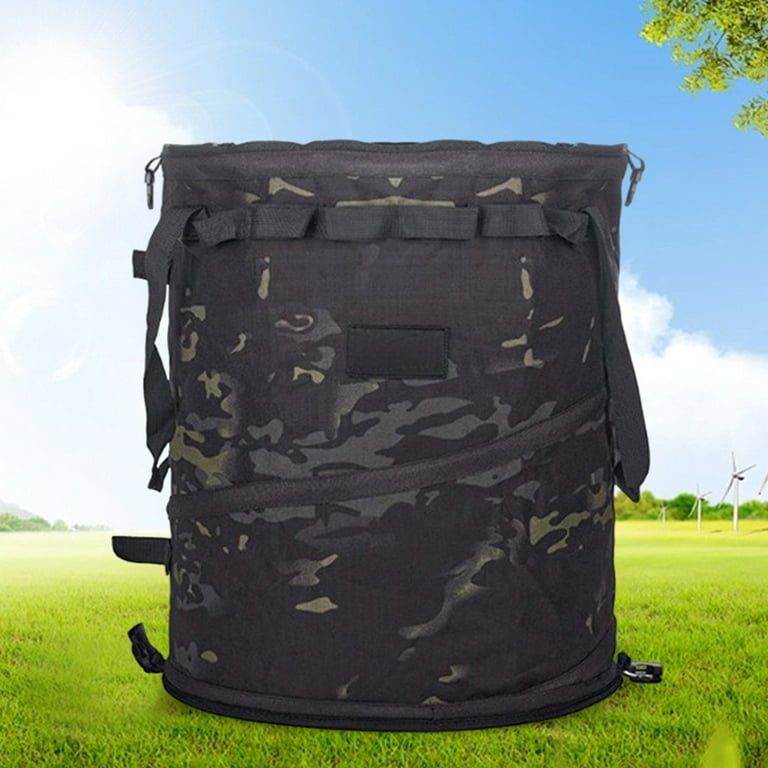 HZEWLS Portable Camping Trash Can Foldable Barrel Bag Waterproof Outdoor ( Black Camo) 