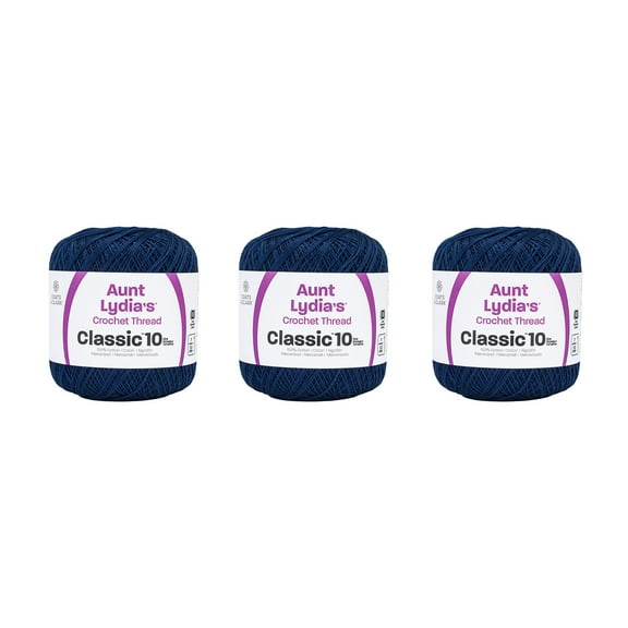 Aunt Lydia Classic Navy Crochet - 3 Pack of 350y/320m - Cotton - Gauge 10 - Crochet