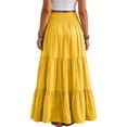 thumbnail image 3 of Womens Elegant Flowy Maxi Skirt Pleated Tiered Cotton Linen A-Line Elastic Waist Midi Skirt, 3 of 8