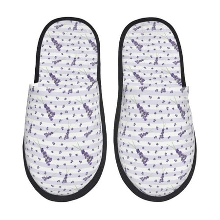 

Sigee Lavender Flowers for Cozy Furry Slippers Super Soft Indoor and Outdoor Use Non-Slip Sole Slip On House Slippers-Large